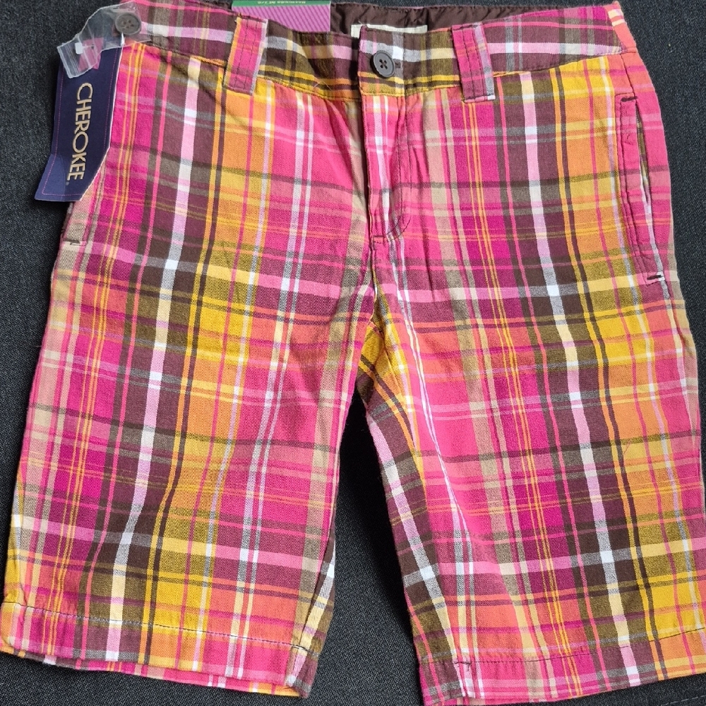 Cherokee Pink and Yellow Flat Front Shorts